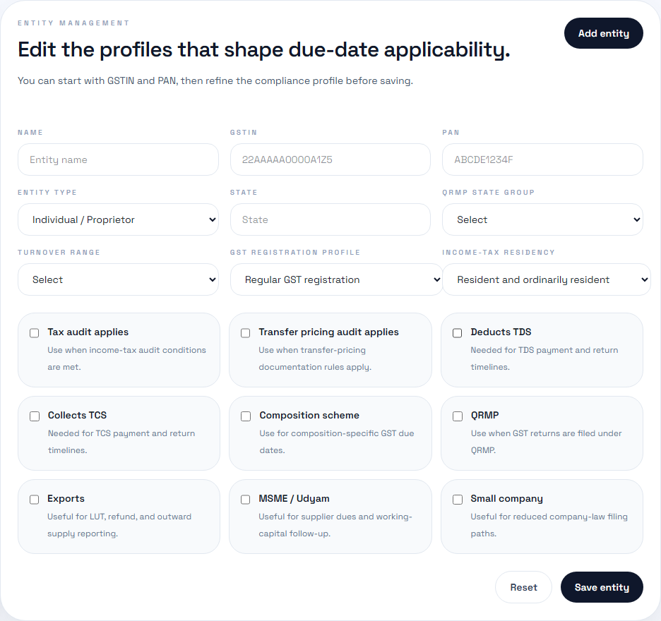 Business details settings